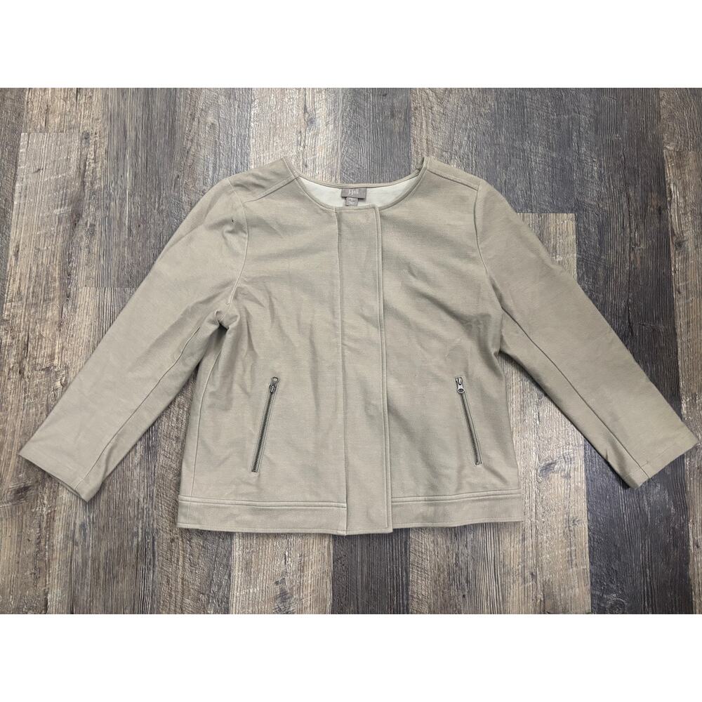 J. Jill Womens Khaki Tan Stretch Cotton Zip Front Snap Jacket Small RN 97641